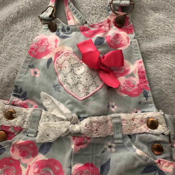 Size 18 Months Pink/Blue Lace Heart Overalls - Picture 5 of 6